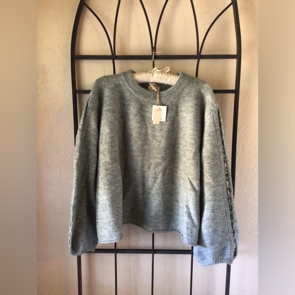 World Market Recycled Yarn Cutout Sleeve Sweater